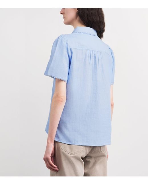 ME+EM Blue Cotton Cheesecloth Blouse
