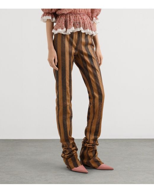 Dolce & Gabbana Brown Leather Striped Slim Trousers
