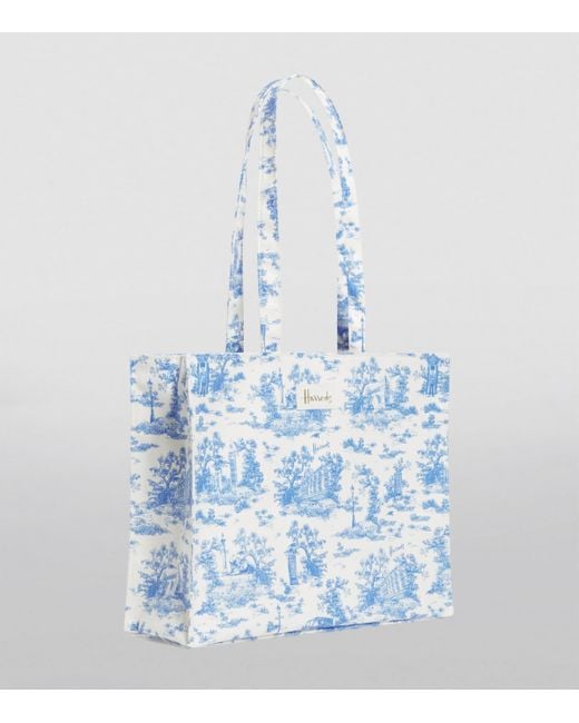 Harrods Blue Toile Shoulder Tote Bag