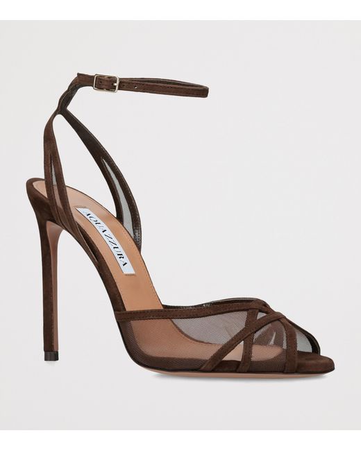 Aquazzura Metallic Suede Shear Heeled Sandals 105