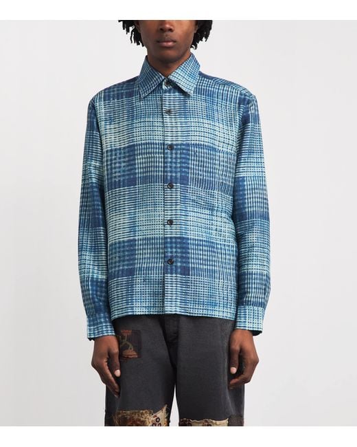 Kartik Research Blue Silk Check Shirt for men