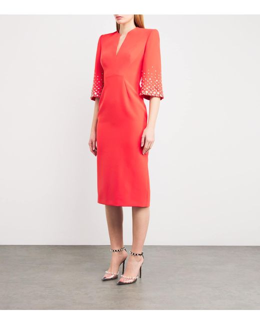 Jenny Packham Red Embellished Layla Midi Dress