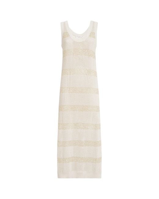 Brunello Cucinelli White Cotton Stripe Knit Maxi Dress