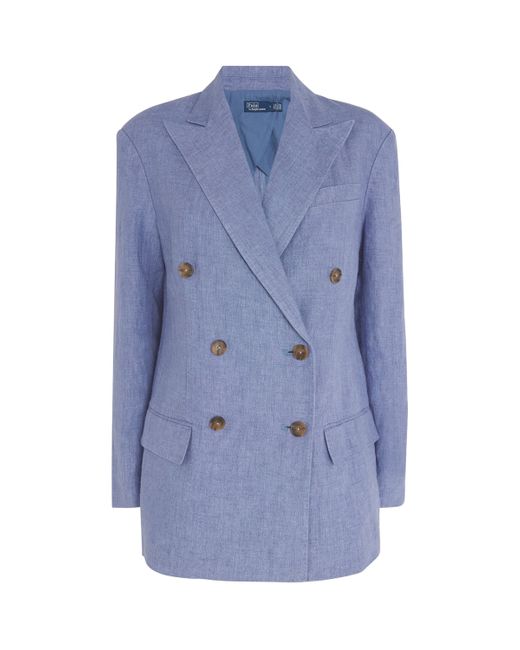 Polo Ralph Lauren Blue Linen Double-Breasted Blazer