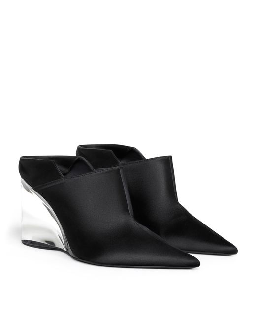 Alaïa Black Satin Invisible Wedge Mules 90