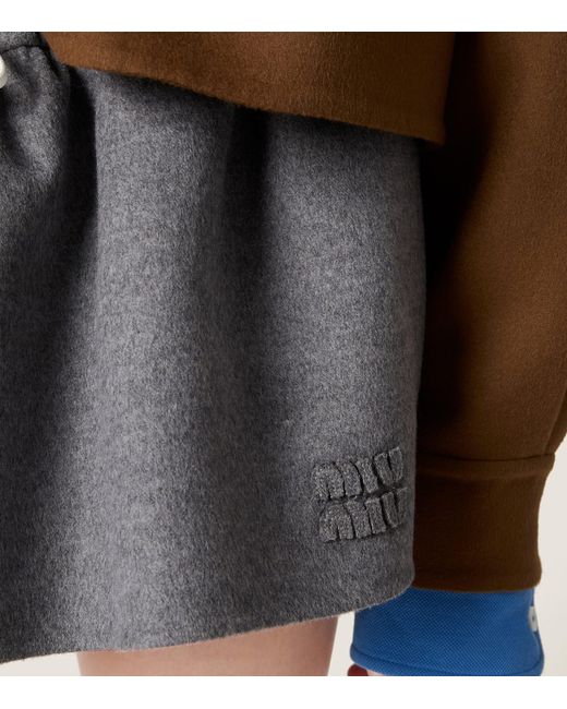 Miu Miu Gray Wool-Cashmere Mini Skirt