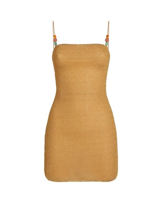 Oseree Brown Metallic Beaded Lumière Mini Dress