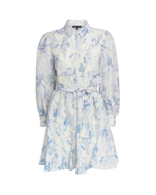 Maje Blue Linen-Blend Midi Shirt Dress