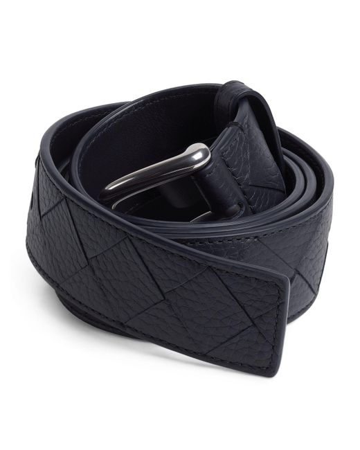 Bottega Veneta Black Grained Leather Intrecciato Belt for men