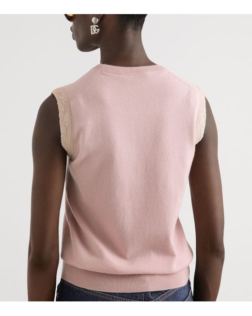 Dolce & Gabbana Pink Cashmere Lace-Trim Tank Top
