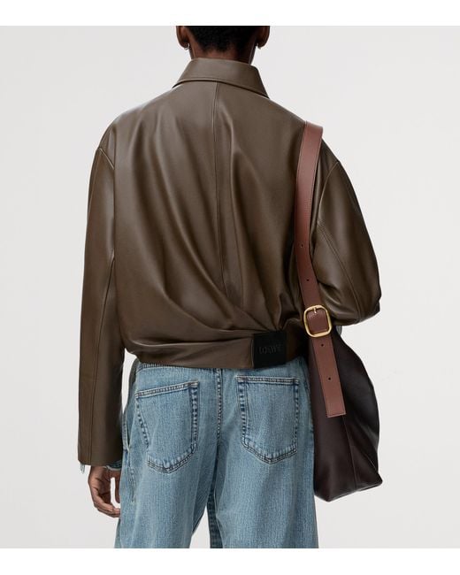 Loewe Brown Calfskin Draped Bomber Jacket