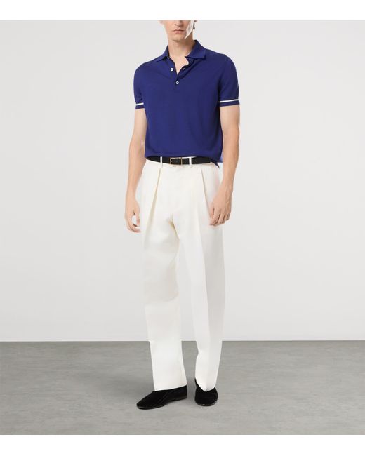 Tom Ford Blue Cashmere-Silk Polo Shirt for men