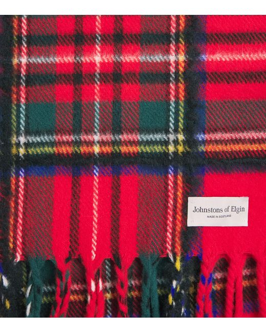 Johnstons Red Cashmere-Silk Tartan Scarf for men