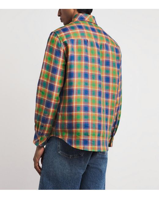 God's True Cashmere Blue Linen Check Brilliant Shirt for men