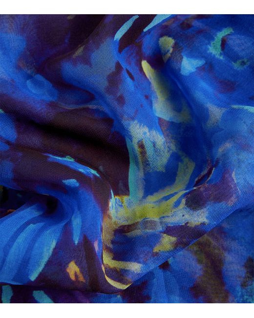 Marina Rinaldi Blue Silk Floral Scarf