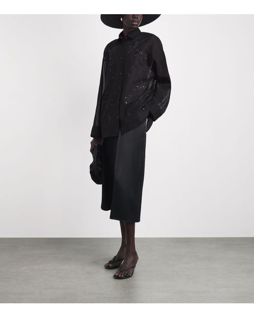 Eleventy Black Silk Pleated Cropped Trousers