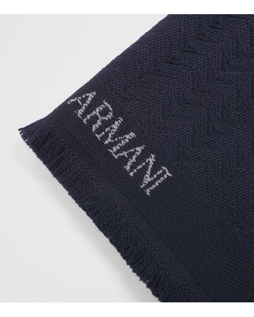Giorgio Armani Blue Wool Geometric Print Scarf for men