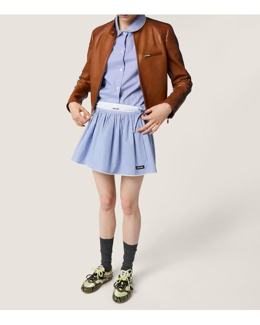 Miu Miu Blue Gingham Side-Tie Mini Skirt