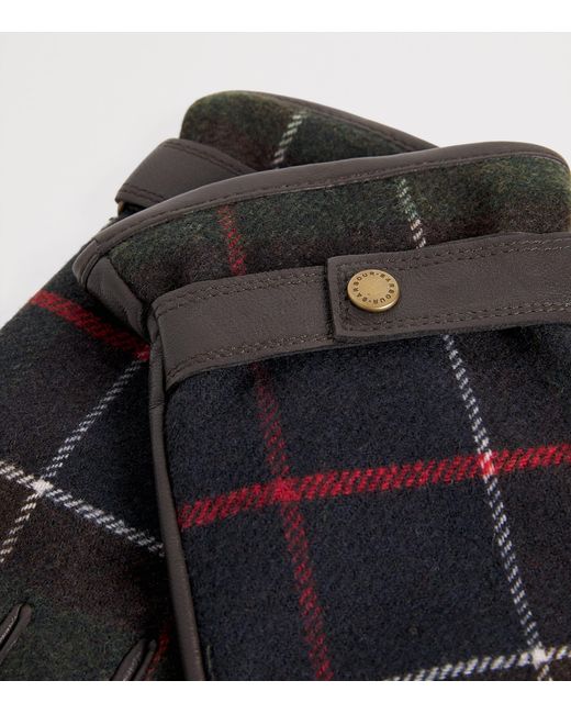 Barbour Black Leather-Wool Newbrough Tartan Gloves for men