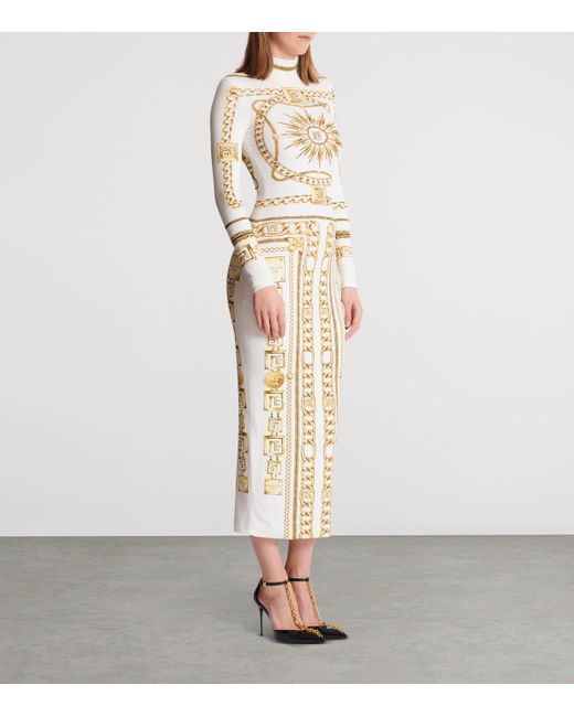 Balmain Metallic Jersey Chain Print Maxi Dress