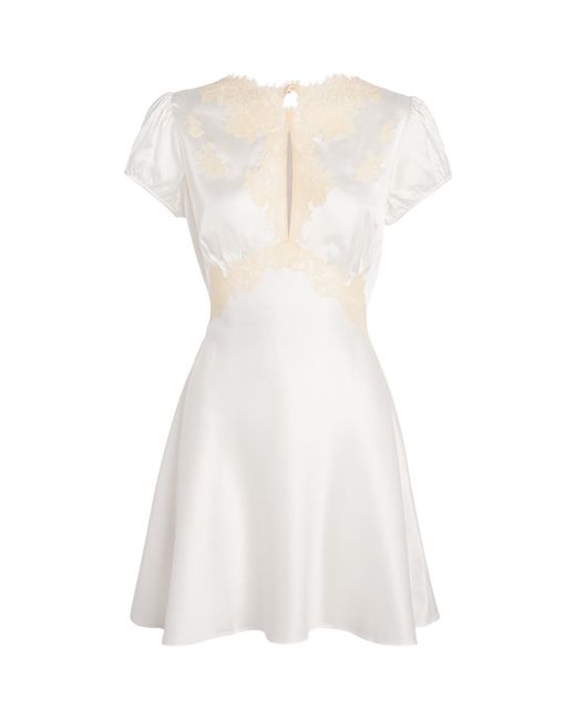 Doen White Silk Lace-Trim Junia Mini Dress