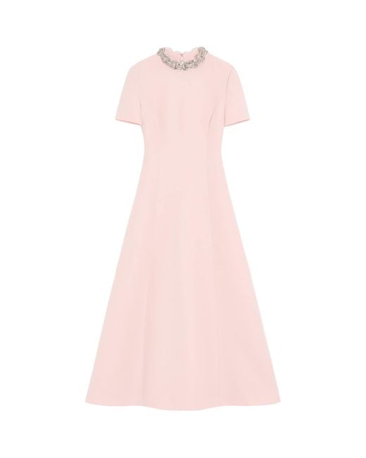 Valentino Pink Wool-Silk Crepe Embellished Midi Dress
