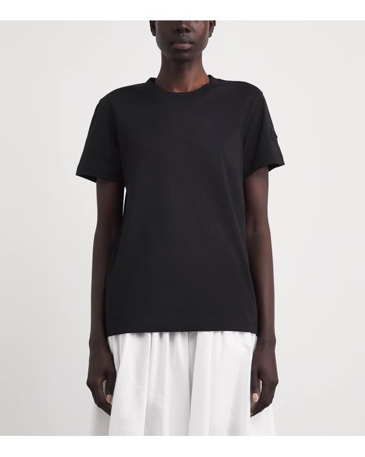 Moncler Black Cotton Logo Embroidered T-Shirt