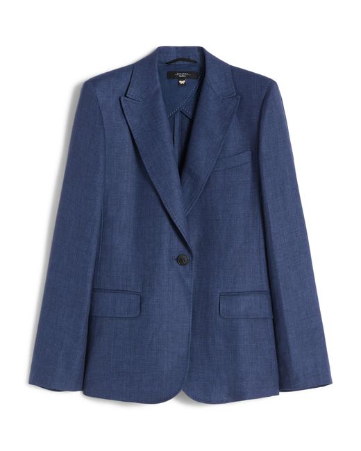 Weekend by Maxmara Blue Linen Single-Breasted Blazer