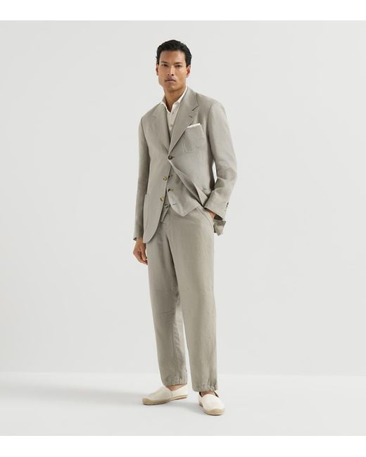 Brunello Cucinelli Gray Linen 3-Piece Suit for men