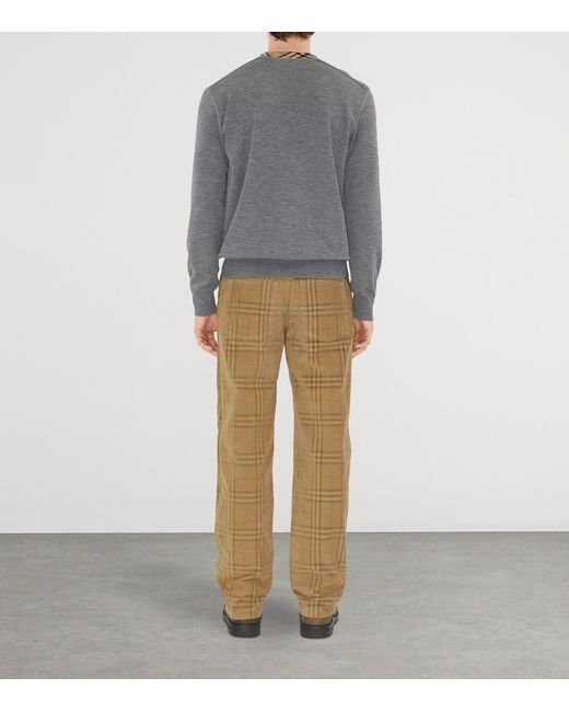 Burberry Gray Wool Check-Trim Sweater for men