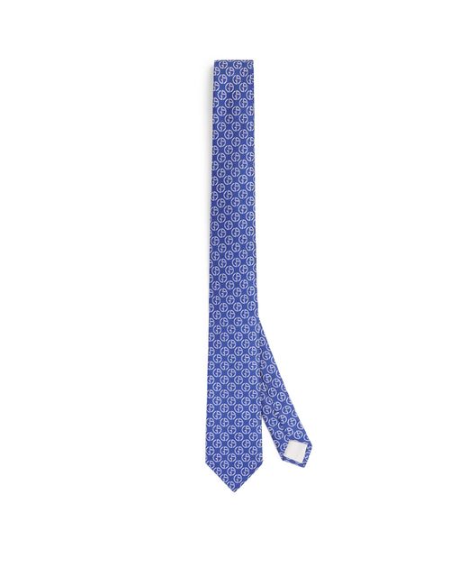 Giorgio Armani Blue Silk Monogram Embroidery Tie for men