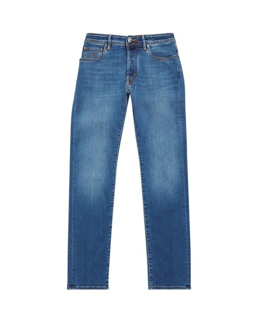 Jacob Cohen Blue Crocodile Leather Patch Straight Jeans for men