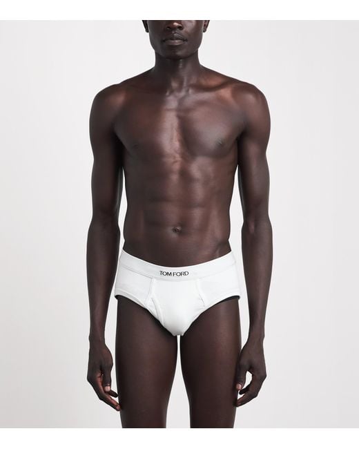 Tom Ford White Stretch-Cotton Logo Briefs for men