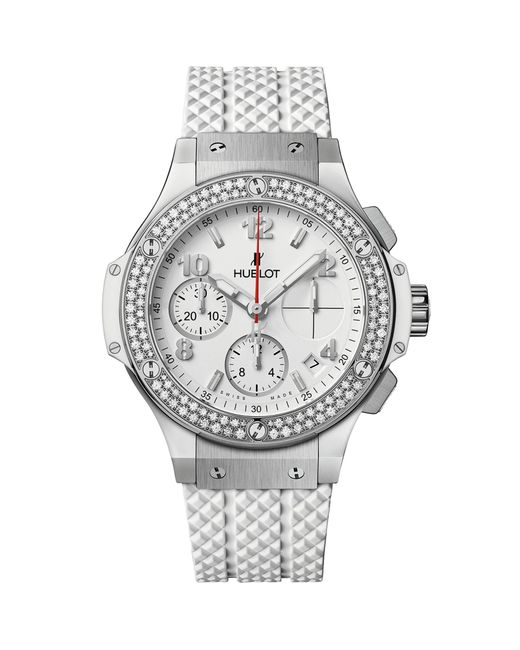 Hublot Metallic Stainless Steel And White Diamond Big Bang Watch 44mm