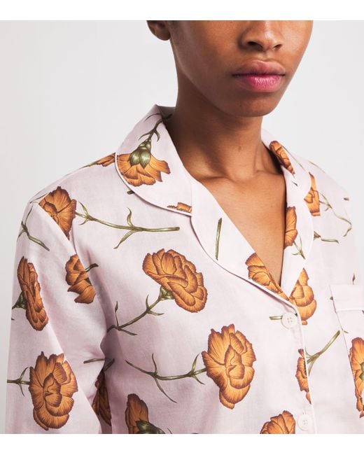 Desmond & Dempsey White Cotton Carnations Pyjama Set