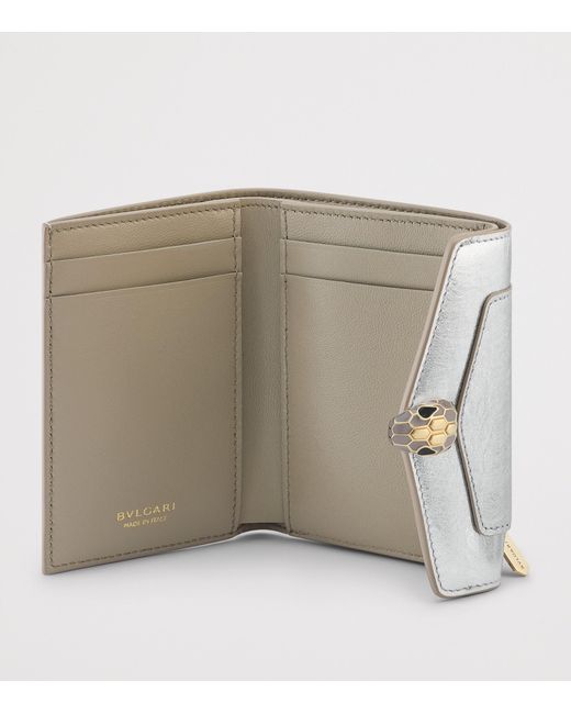 BVLGARI Gray Metallic Leather Serpenti Forever Compact Wallet