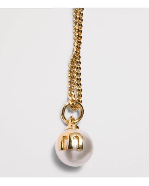 Miu Miu Metallic Pearl-Effect Pendant Necklace