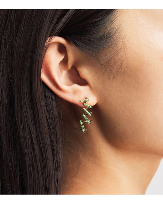 Suzanne Kalan Metallic And Emerald Deco Gradual Wishbone Earrings