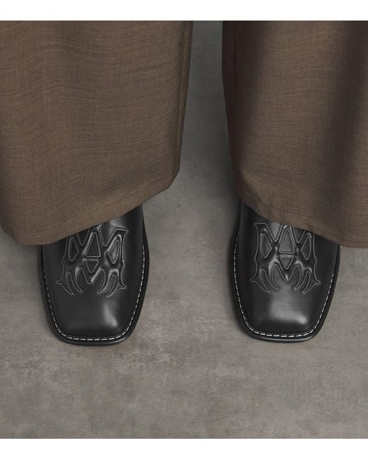Amiri Black Leather Ma Logo Slippers for men