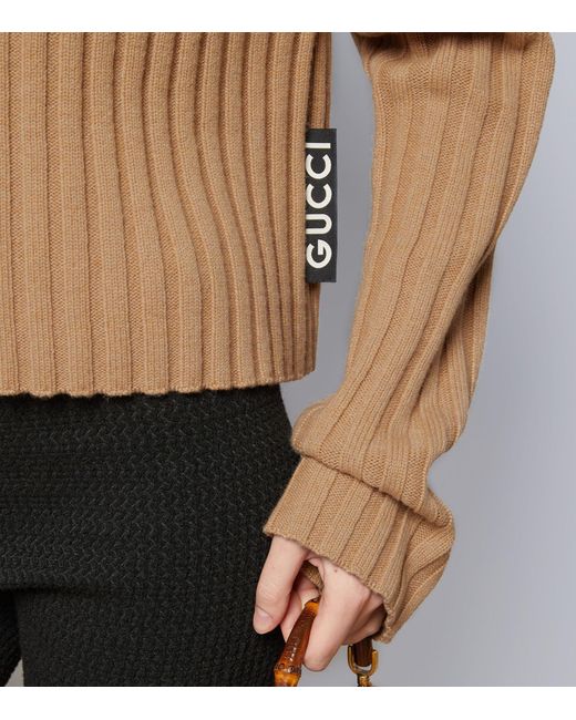 Gucci Natural Cashmere-wool Ribbed Sweater