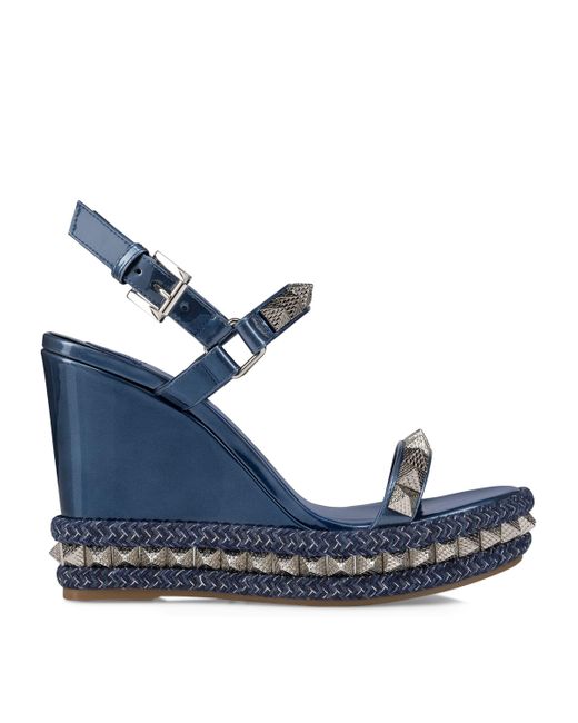 Christian Louboutin Blue Pyraclou Leather Wedge Sandals 110