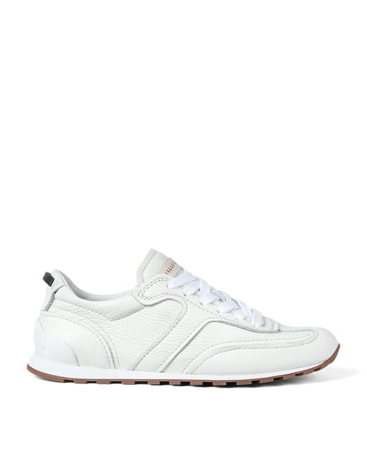 Brunello Cucinelli White Grained Leather Running Sneakers