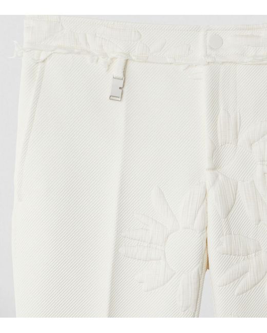 Burberry White Silk-blend Daisy Print Trousers