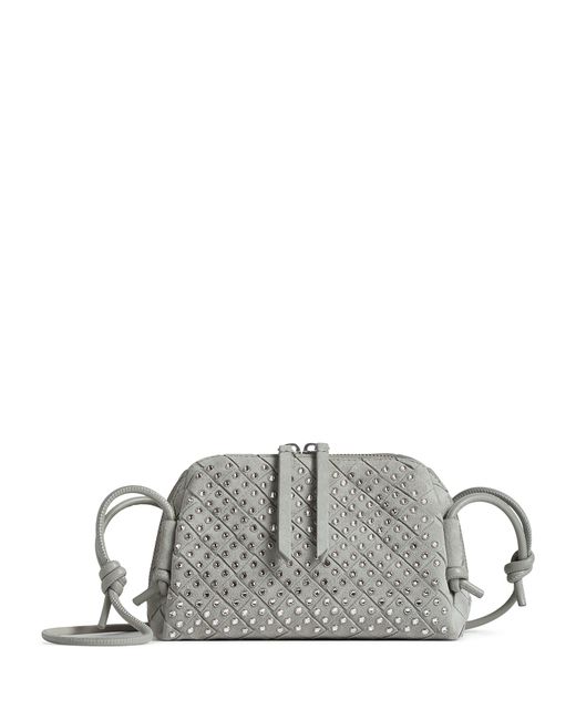 Bottega Veneta Gray Suede Embellished Concert Pouch