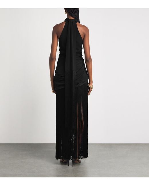 Cult Gaia Black Fringe-Detail Noosha Maxi Dress