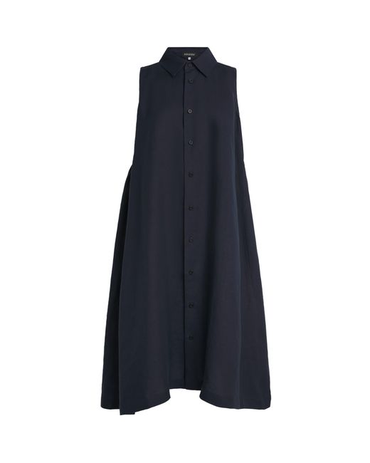 Eskandar Blue Linen Sleeveless Midi Shirt Dress