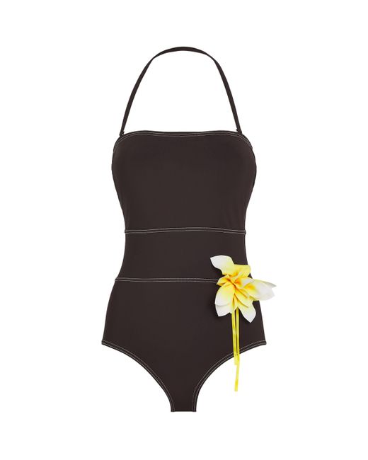 Tory Burch Black Floral Corsage Swimsuit
