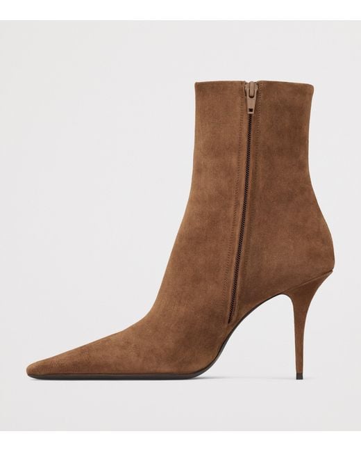 Saint Laurent Brown Suede Ashley Ankle Boots 90