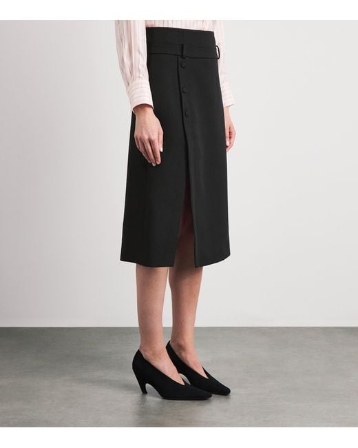 Sandro Black Wool Double-Waistband Midi Skirt