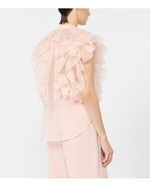 Max Mara Pink Silk Ruffled Blouse